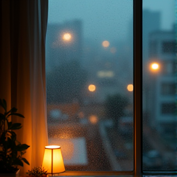 半盏路灯的雨