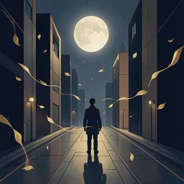 路灯下放倒流的落叶