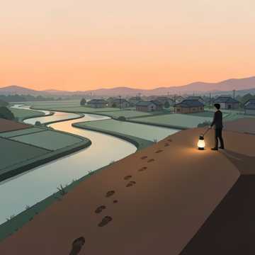 田埂上的晚霞