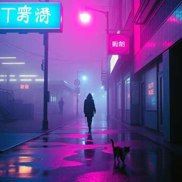 霓虹灯与流浪猫