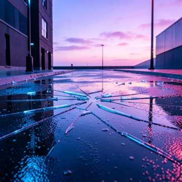 霓虹碎在雨地上
