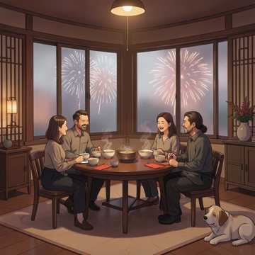 阖家围炉夜 爆竹暖红封