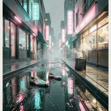 旧皮鞋沾湿的街