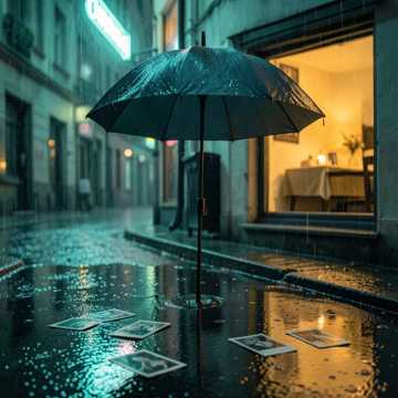雨水擦亮旧雨伞