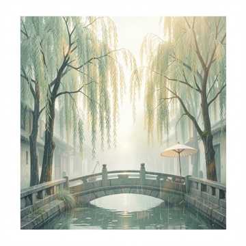 石板桥上雨打梧桐