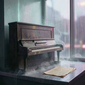 旧钢琴晾着雨