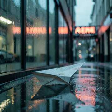 纸飞机搁浅在雨季