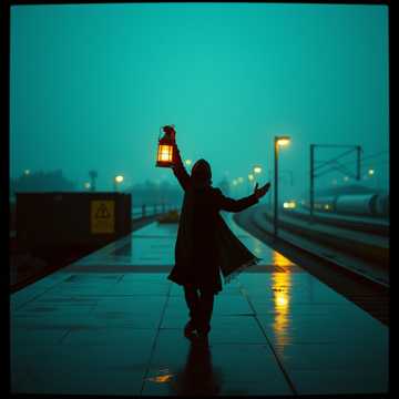 雨滴敲打旧站台