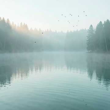 晨雾湖面