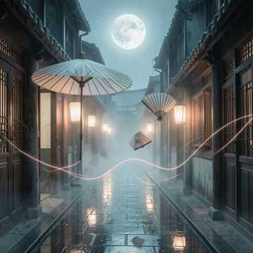 折扇落雨