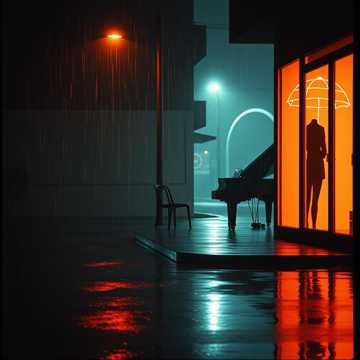 雨丝落在空桌椅