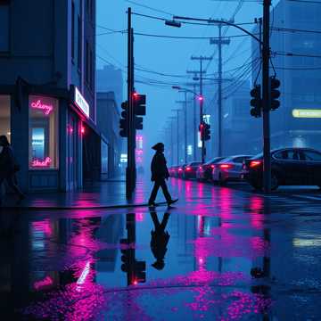 雨滴坠碎街灯