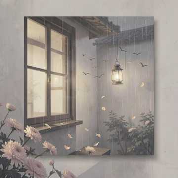 愁雨压花枝