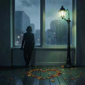 雨丝压弯的街灯