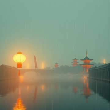 明珠立烟雨