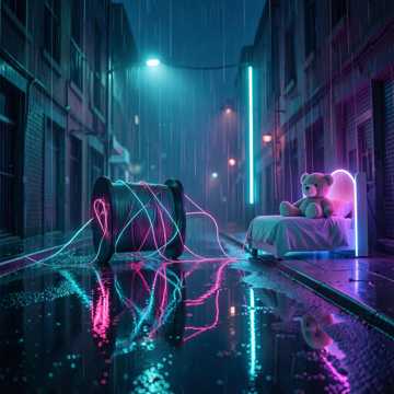 空线轴在雨中等晴天